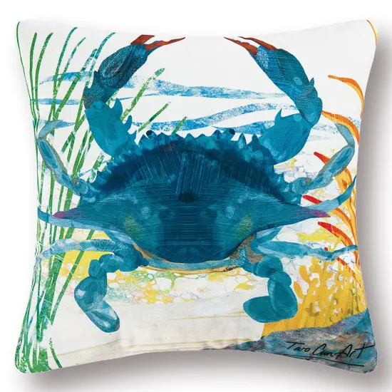 Blue Crab Coastal Indoor/Outdoor Decorative Throw Pillow, 18" x 18" {1}