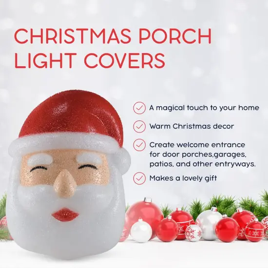Ornativity Santa Porch Light Cover – Santa Claus Head Outdoor Front Porch Lamp Holiday Decoration Covers - Set of 2 {6}