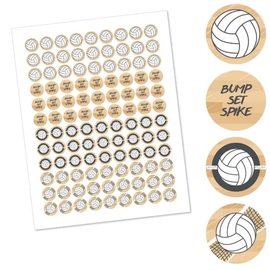 Big Dot of Happiness Bump, Set, Spike - Volleyball - Baby Shower or Birthday Round Candy Sticker Favors - Labels Fits Hershey&lsquo;s Kisses (1 sheet of 108) {3}