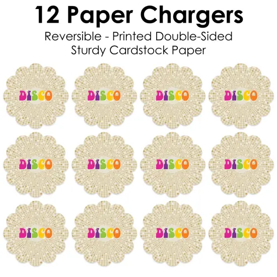 Big Dot of Happiness 70&rsquo;s Disco - 1970s Disco Fever Party Round Table Decorations - Paper Chargers - Place Setting For 12 {7}