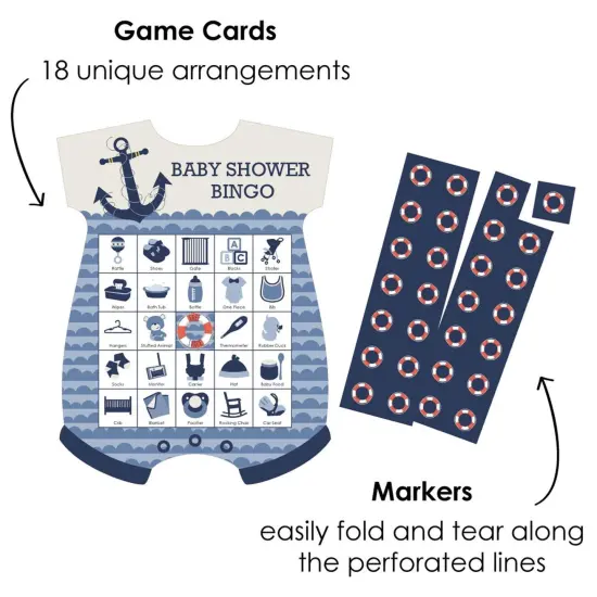 Big Dot of Happiness Ahoy - Nautical - Picture Bingo Cards and Markers - Baby Shower Shaped Bingo Game - Set of 18 {3}