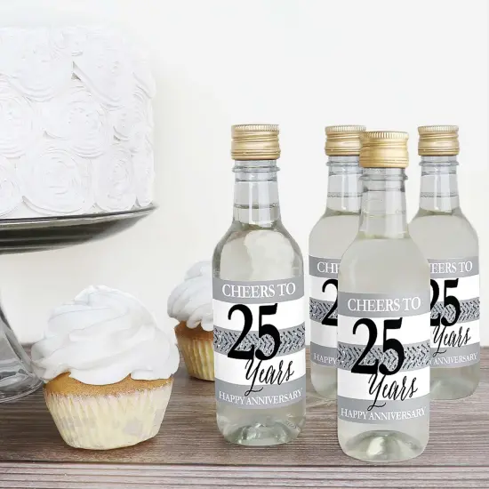 Big Dot of Happiness We Still Do - 25th Wedding Anniversary - Mini Wine and Champagne Bottle Label Stickers - Anniversary Party Favor Gift - Set of 16 {4}