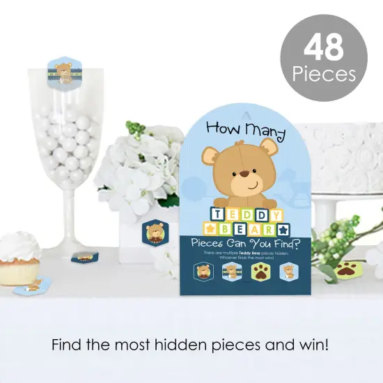 Big Dot of Happiness Baby Boy Teddy Bear - Baby Shower Scavenger Hunt - 1 Stand and 48 Game Pieces - Hide and Find Game {3}