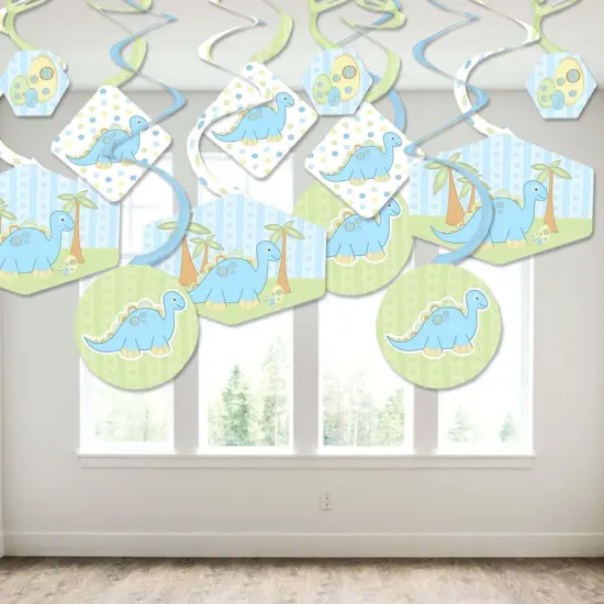 Big Dot of Happiness Baby Boy Dinosaur - Baby Shower or Birthday Party Hanging Decor - Party Decoration Swirls - Set of 40 {4}