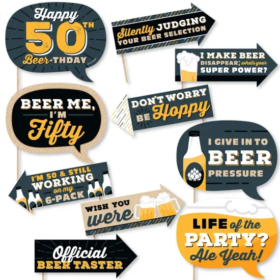 Big Dot of Happiness Funny Cheers and Beers to 50 Years - 50th Birthday Party Photo Booth Props Kit - 10 Piece {1}