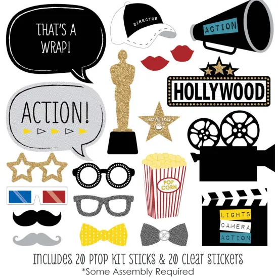 Big Dot of Happiness Movie - Hollywood Party Photo Booth Props Kit - 20 Count {3}