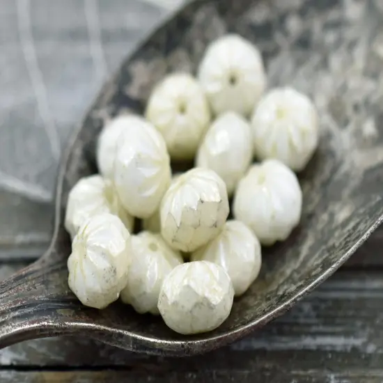 *25* 6x9mm Silver Mercury Washed Opaque Ivory Cruller Rondelle Beads {3}