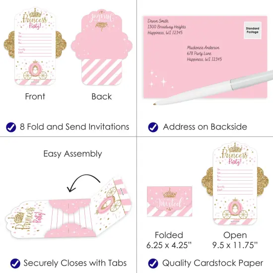 Big Dot of Happiness Little Princess Crown - Fill-In Cards - Pink and Gold Princess Baby Shower or Birthday Party Fold and Send Invitations - Set of 8 {4}