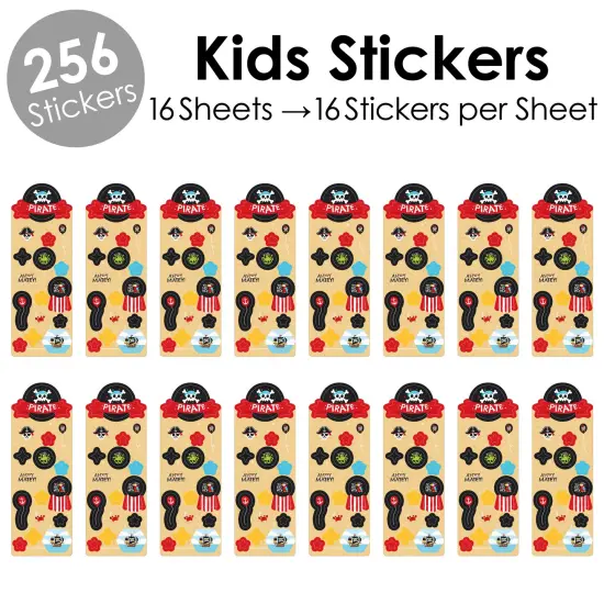 Big Dot of Happiness Pirate Ship Adventures - Skull Birthday Party Favor Kids Stickers - 16 Sheets - 256 Stickers {3}