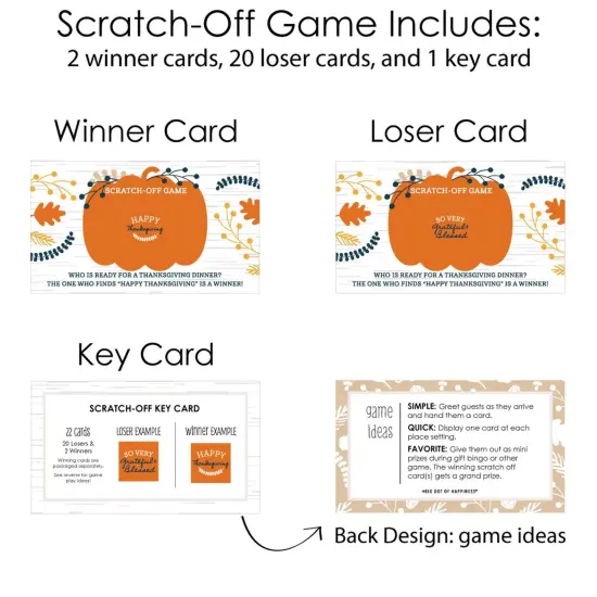 Big Dot of Happiness Happy Thanksgiving - Fall Harvest Party Game Scratch Off Cards - 22 Count {6}
