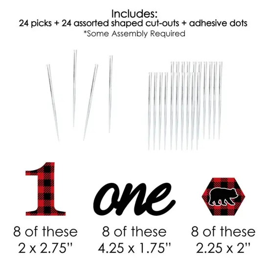 Big Dot of Happiness 1st Birthday Lumberjack - Channel the Flannel - Dessert Cupcake Toppers - Plaid First Birthday Party Clear Treat Picks - 24 Ct {7}