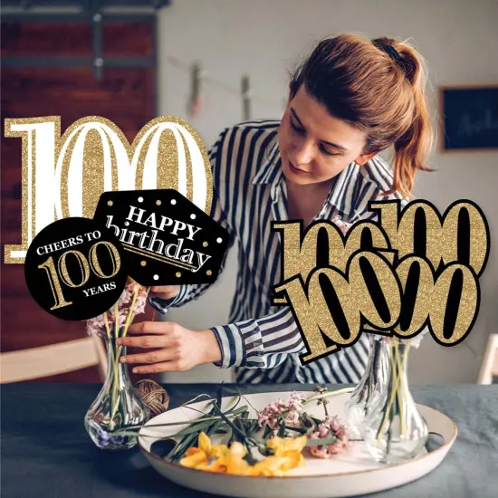 Big Dot of Happiness Adult 100th Birthday - Gold - Birthday Party Centerpiece Sticks - Showstopper Table Toppers - 35 Pieces {4}