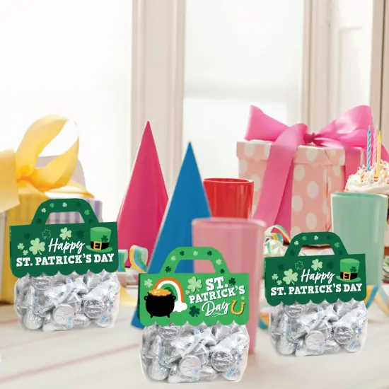 Big Dot of Happiness Shamrock St. Patrick's Day - DIY Saint Paddy's Day Party Clear Goodie Favor Bag Labels - Candy Bags with Toppers - Set of 24 {7}
