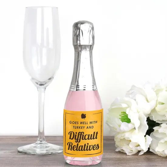 Big Dot of Happiness Funny Thanksgiving - Mini Wine and Champagne Bottle Label Stickers - Thanksgiving Party Favor Gift for Women and Men - Set of 16 {3}