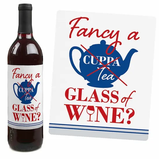 Big Dot of Happiness Cheerio, London - British UK Party Decorations for Women and Men - Wine Bottle Label Stickers - Set of 4 {5}