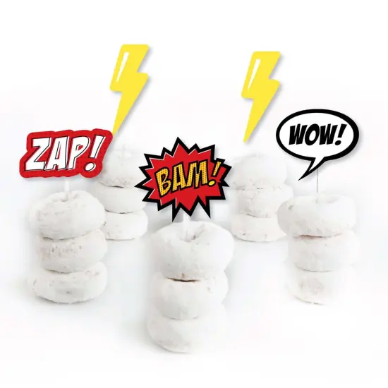 Big Dot of Happiness Bam Superhero - Dessert Cupcake Toppers - Baby Shower or Birthday Party Clear Treat Picks - Set of 24 {3}