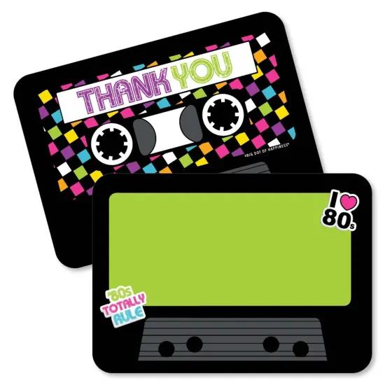 Big Dot of Happiness 80's Retro - Shaped Thank You Cards - Totally 1980s Party Thank You Note Cards with Envelopes - Set of 12 {1}