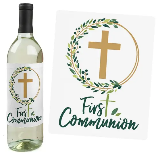 Big Dot of Happiness First Communion Elegant Cross - Religious Party Decorations for Women and Men - Wine Bottle Label Stickers - Set of 4 {4}