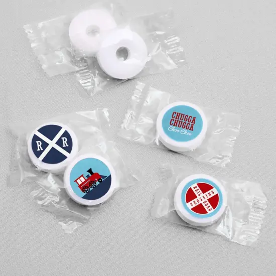 Big Dot of Happiness Railroad Party Crossing - Train Birthday or Baby Shower Round Candy Sticker Favors - Labels Fits Chocolate Candy (1 sheet of 108) {4}