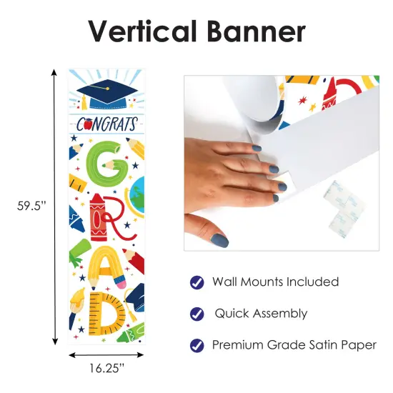 Big Dot of Happiness Elementary Graduation Party Door Decoration - Vertical Banner {4}