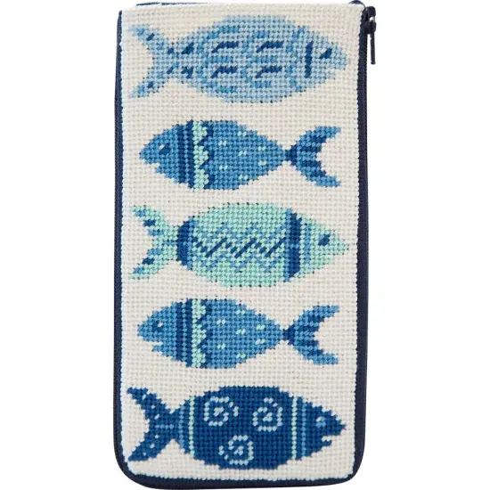 Stitch & Zip Eyeglass Case Needlepoint Kit- Blue Fishes Multicolor {1}