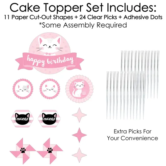 Big Dot of Happiness Purr-fect Kitty Cat - Kitten Meow Birthday Party Cake Decorating Kit - Happy Birthday Cake Topper Set - 11 Pieces {4}