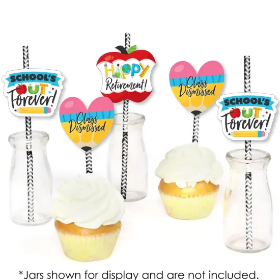 Big Dot of Happiness Teacher Retirement - Paper Straw Decor - Happy Retirement Party Striped Decorative Straws - Set of 24 {6}