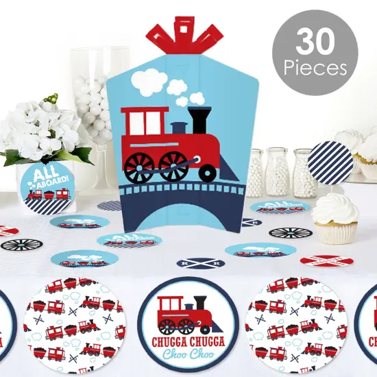 Big Dot of Happiness Railroad Party Crossing - Steam Train Birthday Party or Baby Shower Decor and Confetti - Terrific Table Centerpiece Kit - 30 Ct {3}