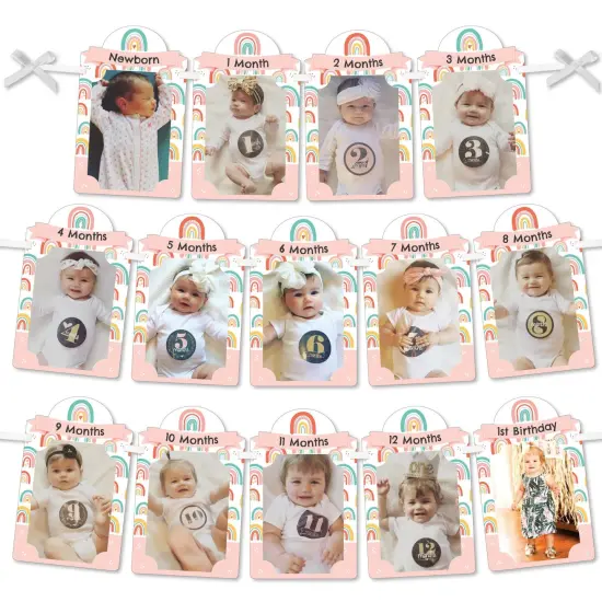 Big Dot of Happiness 1st Birthday Hello Rainbow -Boho First Birthday Party Decor - 1-12 Monthly Picture Display - Photo Banner {1}