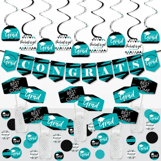 Big Dot of Happiness Teal Grad - Best is Yet to Come - Turquoise Graduation Party Supplies Decoration Kit - Decor Galore Party Pack - 51 Pieces {1}
