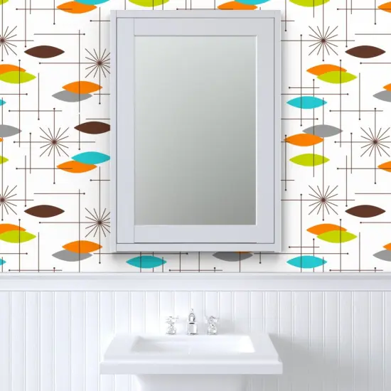 Peel & Stick Wallpaper 2FT Wide Mid Century Modern, Orbs, Large Scale, Starburst, Atomic, Mcm, Retro, Space Age, Brown, Burnt Orange, Blue, Lime Green Custom Removable Wallpaper by Spoonflower {6}