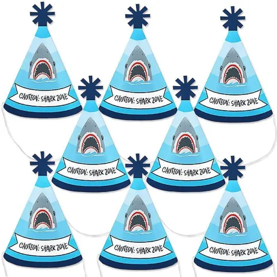 Big Dot of Happiness Shark Zone - Mini Cone Jawsome Party or Birthday Party Hats - Small Little Party Hats - Set of 8 {1}