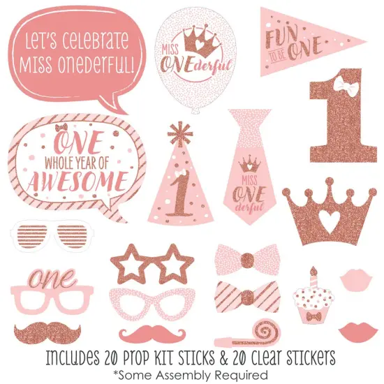Big Dot of Happiness 1st Birthday Little Miss Onederful - Girl First Birthday Party Photo Booth Props Kit - 20 Count {3}