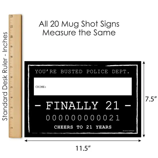 Big Dot of Happiness Finally 21 - 21st Birthday Party Mug Shots - Birthday Photo Booth Props Party Mugshot Signs - 20 Count {7}