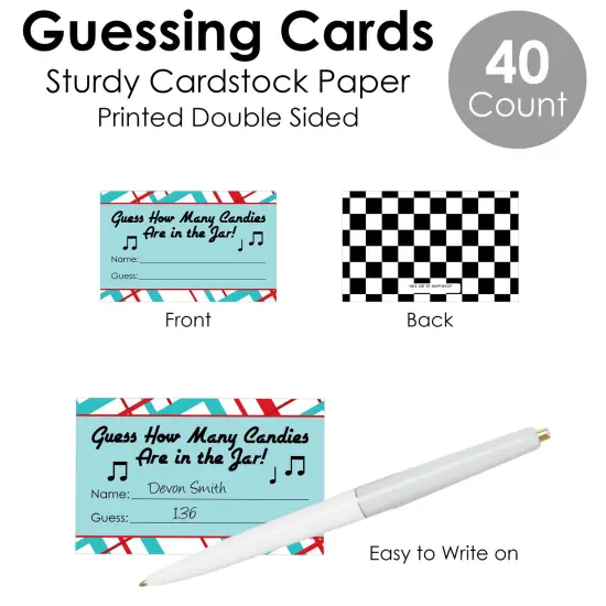 Big Dot of Happiness 50&rsquo;s Sock Hop - How Many Candies 1950s Rock N Roll Party Game - 1 Stand and 40 Cards - Candy Guessing Game {7}