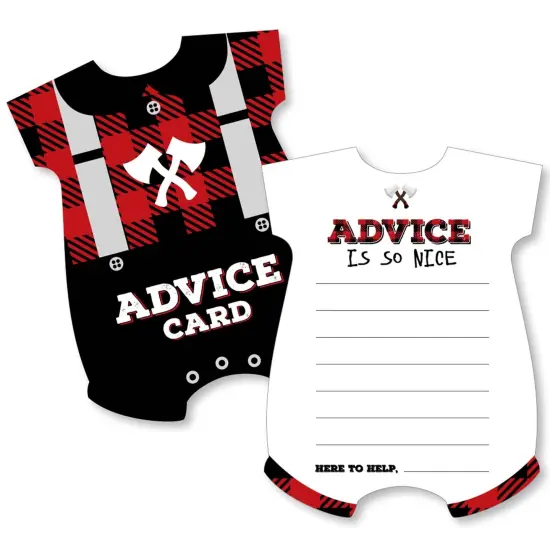 Big Dot of Happiness Lumberjack - Channel the Flannel - Baby Bodysuit Wish Card Plaid Baby Shower Activities - Shaped Advice Cards Game - Set of 20 {1}