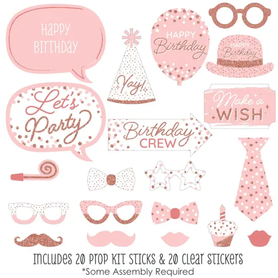 Big Dot of Happiness Pink Rose Gold Birthday - Happy Birthday Party Photo Booth Props Kit - 20 Count {3}