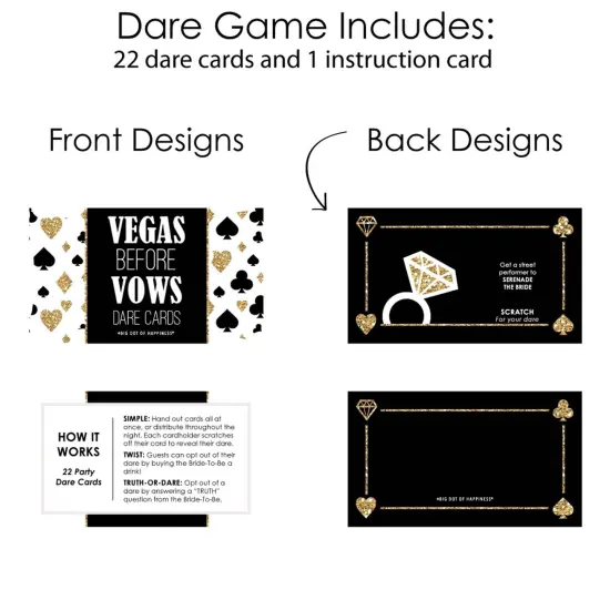 Big Dot of Happiness Vegas Before Vows - Las Vegas Bridal Shower or Bachelorette Party Game Scratch Off Dare Cards - 22 Count {6}