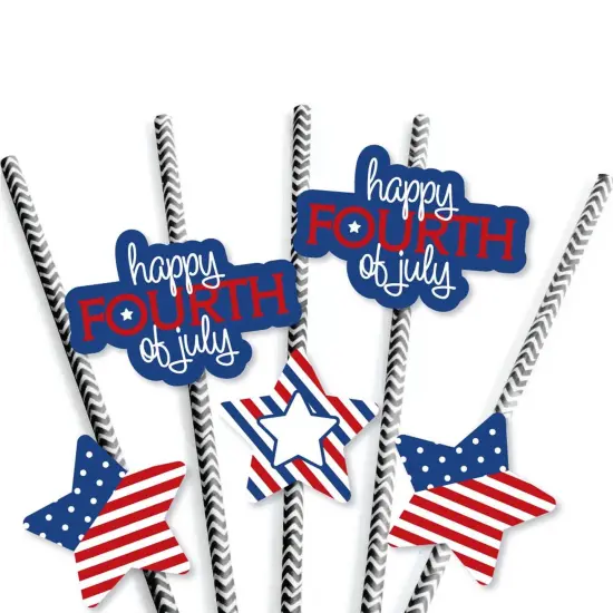 Big Dot of Happiness 4th of July Paper Straw Decor - Striped Decorative Straws for Independence Day - Set of 24 {7}