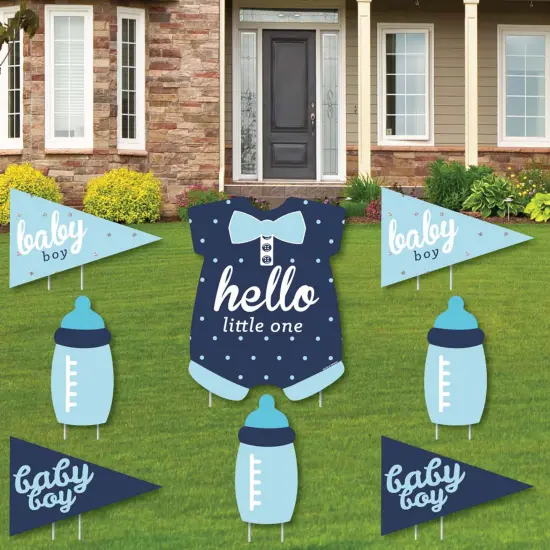 Big Dot of Happiness Hello Little One - Blue and Navy - Yard Sign & Outdoor Lawn Decorations - Boy Baby Shower Yard Signs - Set of 8 {1}