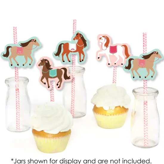 Big Dot of Happiness Run Wild Horses - Paper Straw Decor - Pony Birthday Party Striped Decorative Straws - Set of 24 {6}