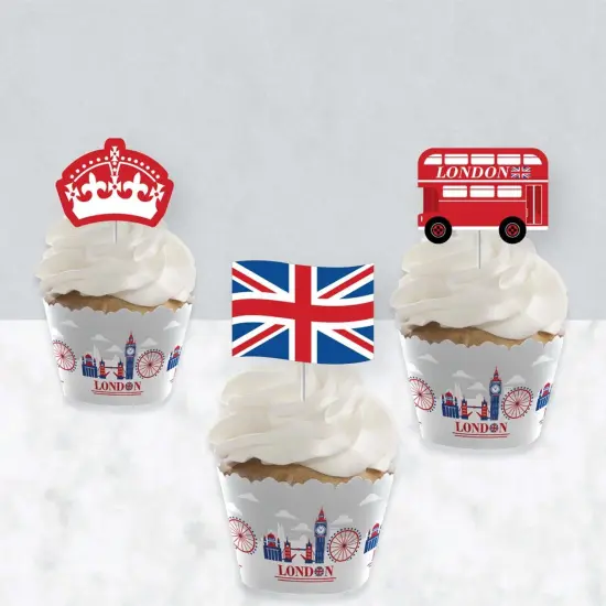 Big Dot of Happiness Cheerio, London - Cupcake Decoration - British UK Party Cupcake Wrappers and Treat Picks Kit - Set of 24 {4}