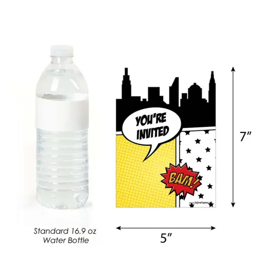 Big Dot of Happiness Bam Superhero - Shaped Fill-in Invitations - Baby Shower or Birthday Party Invitation Cards with Envelopes - Set of 12 {6}