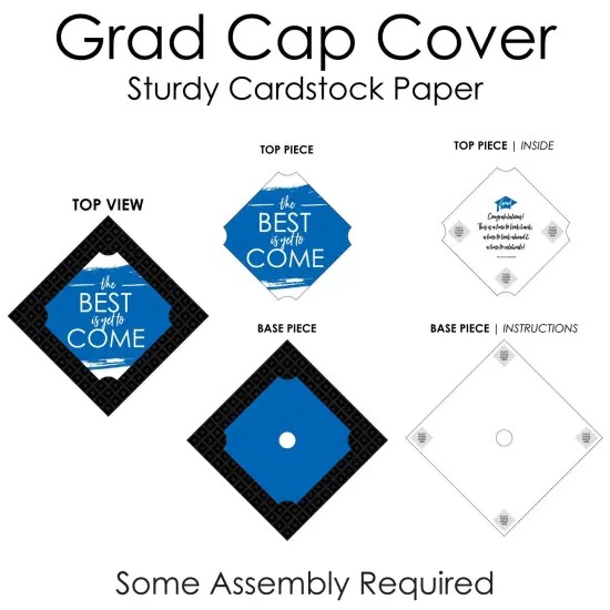 Big Dot of Happiness Blue Grad - Best is Yet to Come - Royal Blue Graduation Cap Decorations Kit - Grad Cap Cover {7}