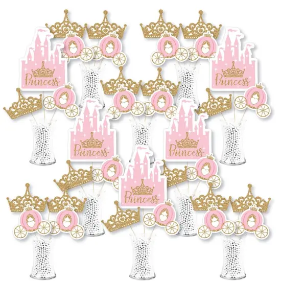 Big Dot of Happiness Little Princess Crown - Pink Princess Baby Shower or Birthday Party Centerpiece Sticks - Showstopper Table Toppers - 35 Pieces {1}
