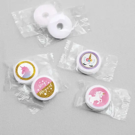 Big Dot of Happiness Rainbow Unicorn - Baby Shower or Birthday Party Round Candy Sticker Favors - Labels Fits Chocolate Candy (1 sheet of 108) {4}