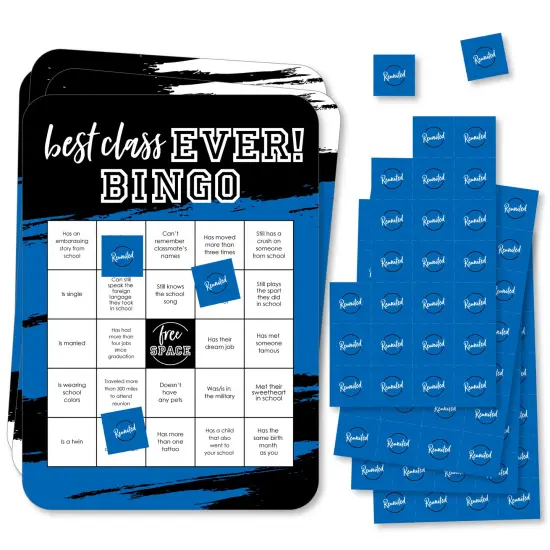 Big Dot of Happiness Reunited Blue - Find the Classmate Bingo Cards and Markers - School Class Reunion Party Bingo Game - Set of 18 {1}