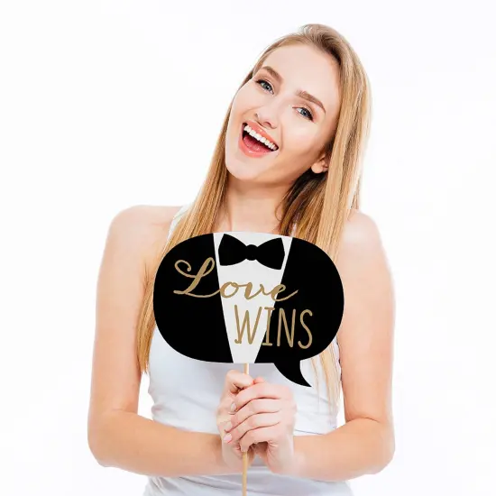 Big Dot of Happiness Mr. and Mr. - Gold - Gay Wedding Photo Booth Props Kit - 20 Count {4}