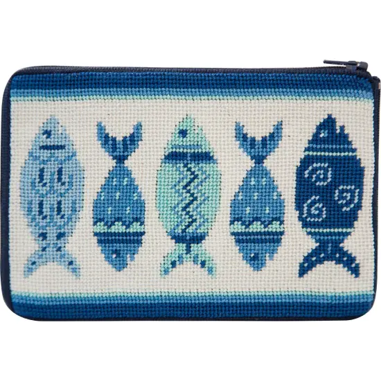 Stitch & Zip Needlepoint Purse Kit- Blue Fishes Multicolor {1}