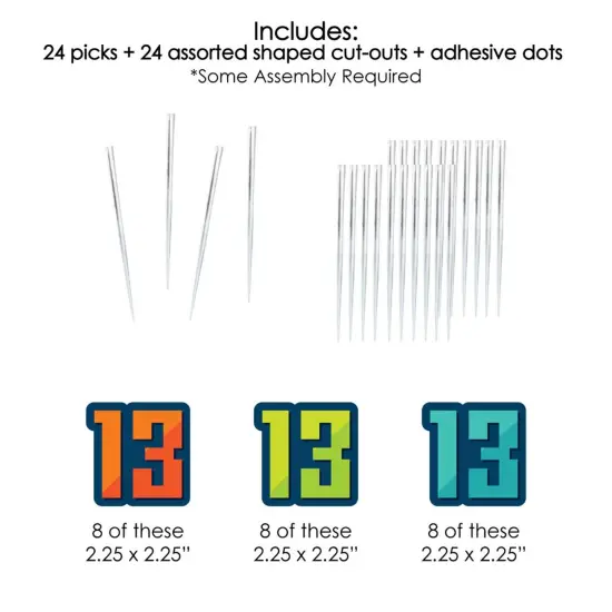 Big Dot of Happiness Boy 13th Birthday - Dessert Cupcake Toppers - Official Teenager Birthday Party Clear Treat Picks - Set of 24 {7}